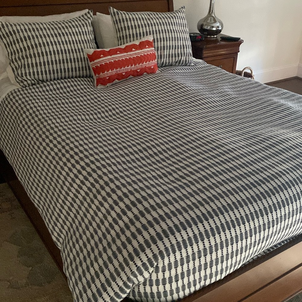 West Elm queen duvet with two pillow shams